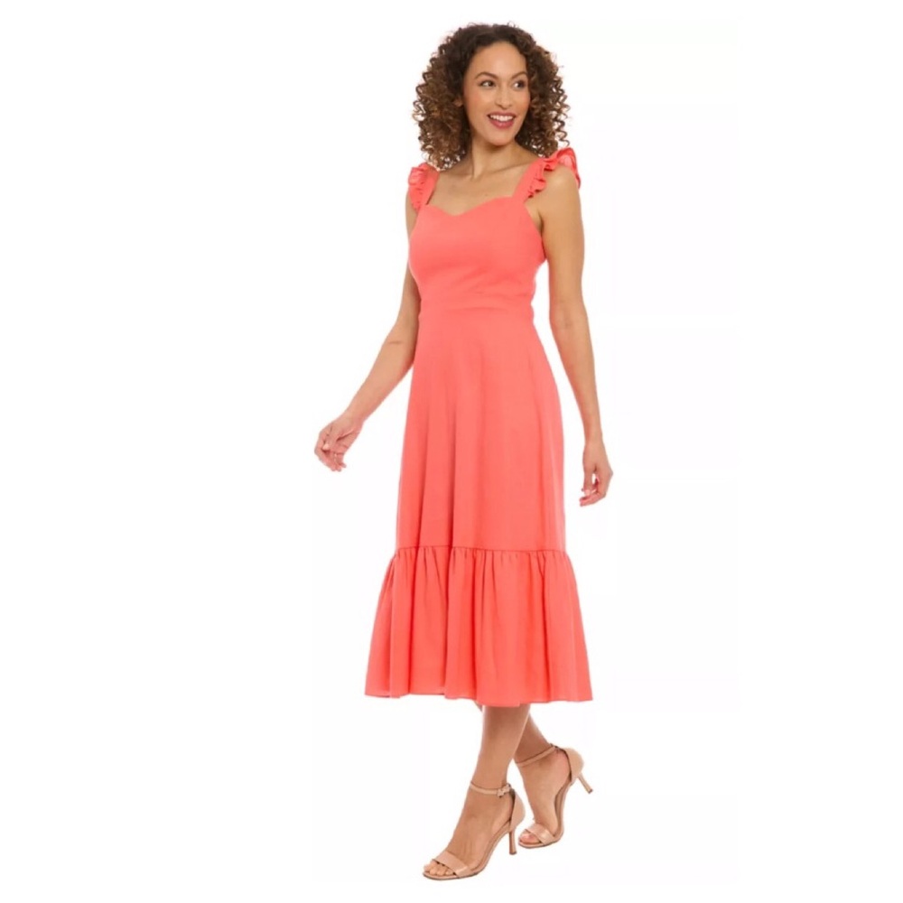 London Times Sleeveless Sweetheart Neck Linen Dress